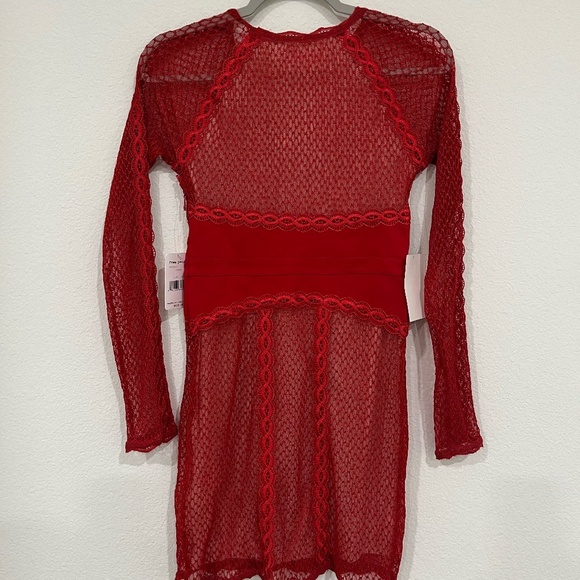 NWT FREE PEOPLE | Lace Mesh Bodycon Embroidered Mini Dress in Cherry | Size XS - Picture 4 of 9